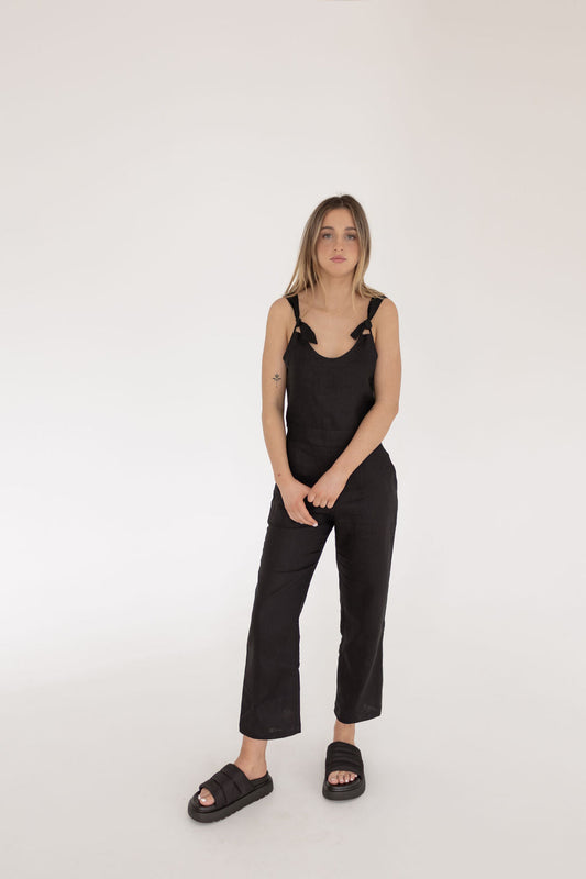 Isla Jumpsuit - Black Linen