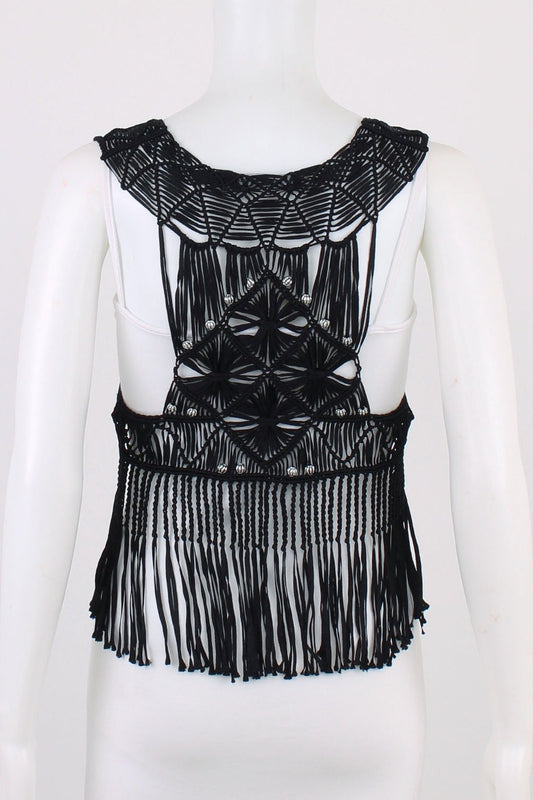 Sportsgirl Black Open Front Crochet Vest XS