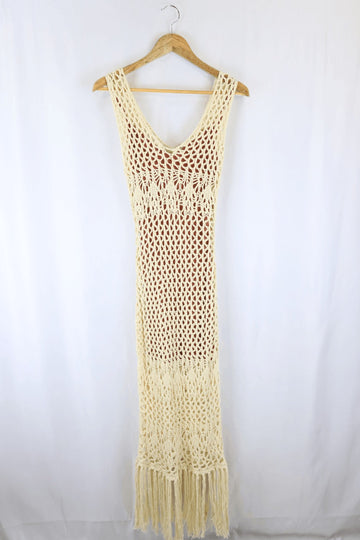 Tigerlily Palais Maxi Dress Crochet Knit With Brown Slip M