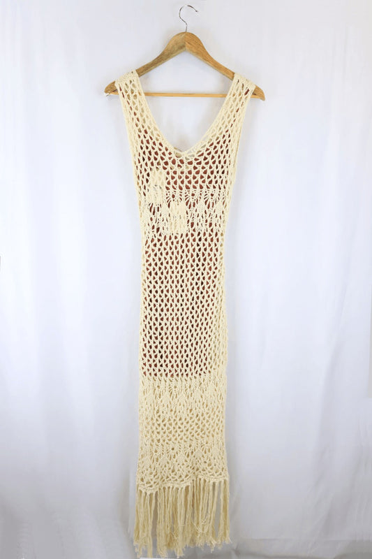 Tigerlily Palais Maxi Dress Crochet Knit With Brown Slip M