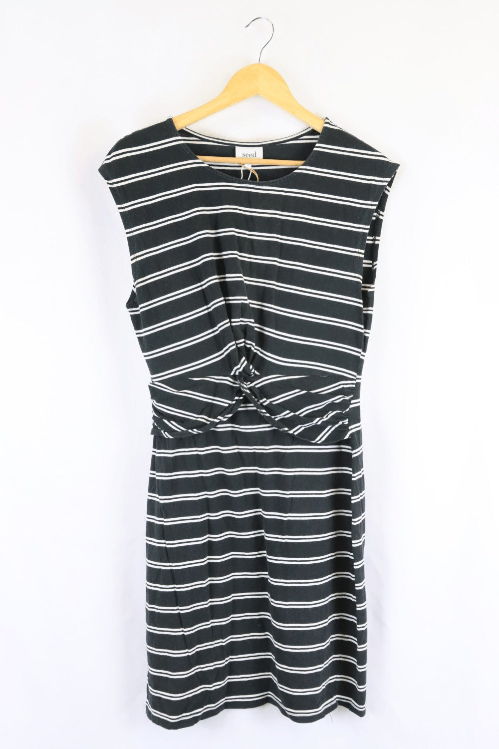 Seed Black Sleeveless Striped Dress M