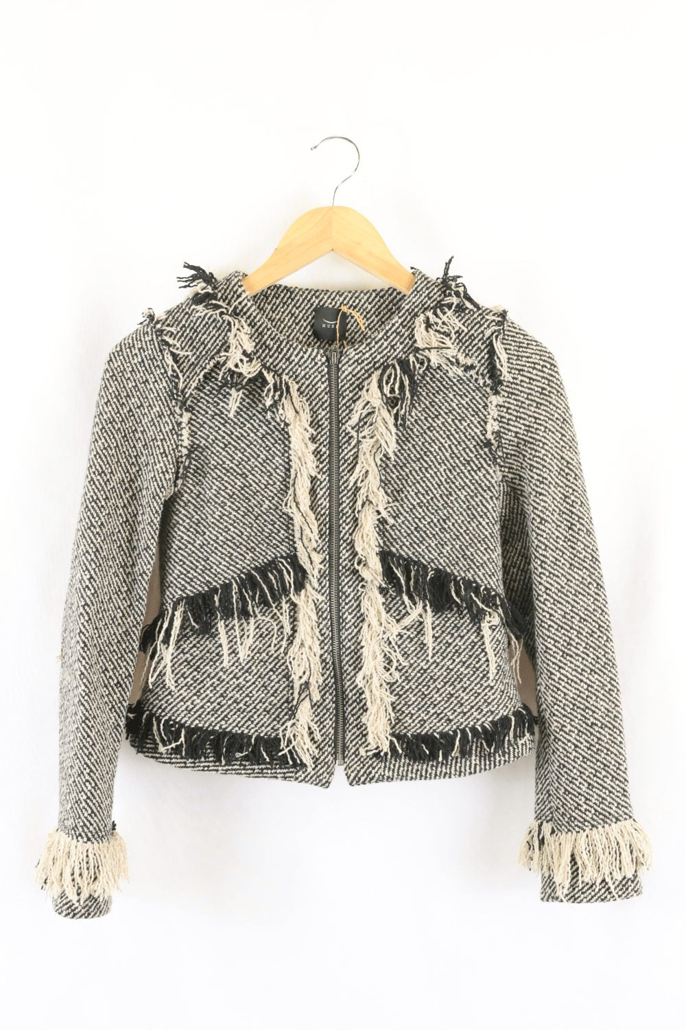 Husk Frayed Black And White Woven Jacket S