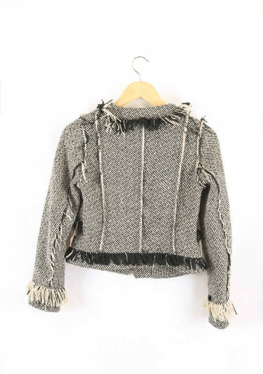 Husk Frayed Black And White Woven Jacket S