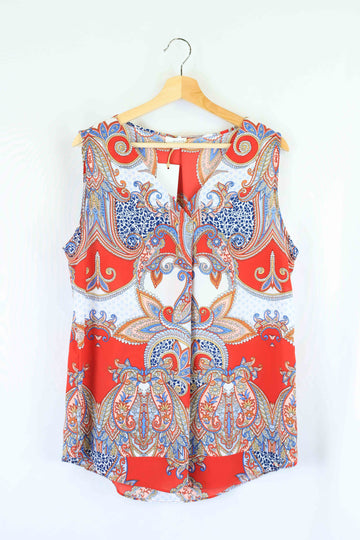 W Lane Red Mutli Print Blouse Top 14