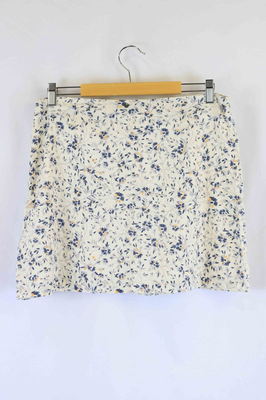 Rusty White Blue Floral Print Mini Skirt 14