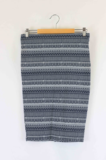 Zara Blue And White Patterned Skirt S