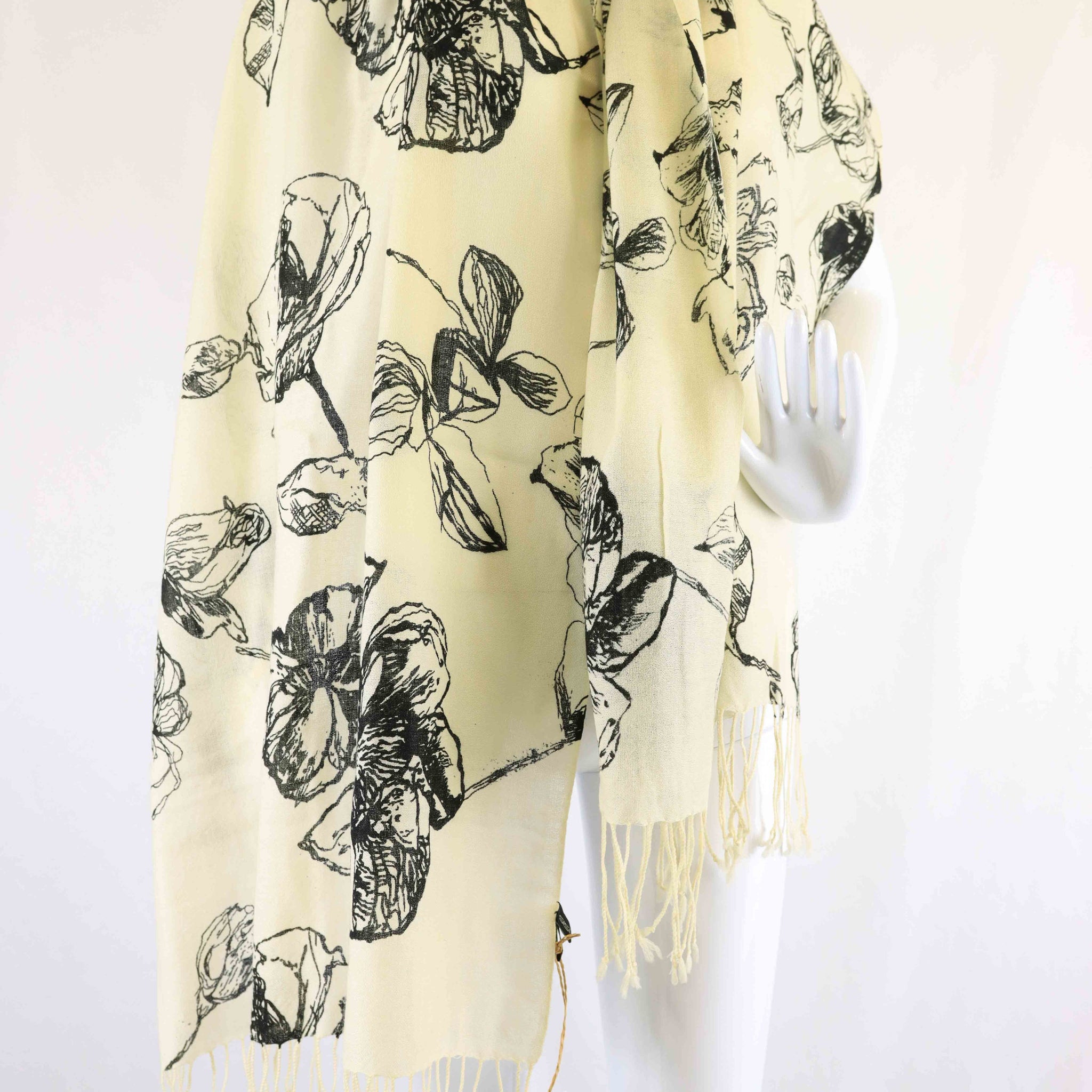 JJ Sisters Cream and Black Floral Scarf