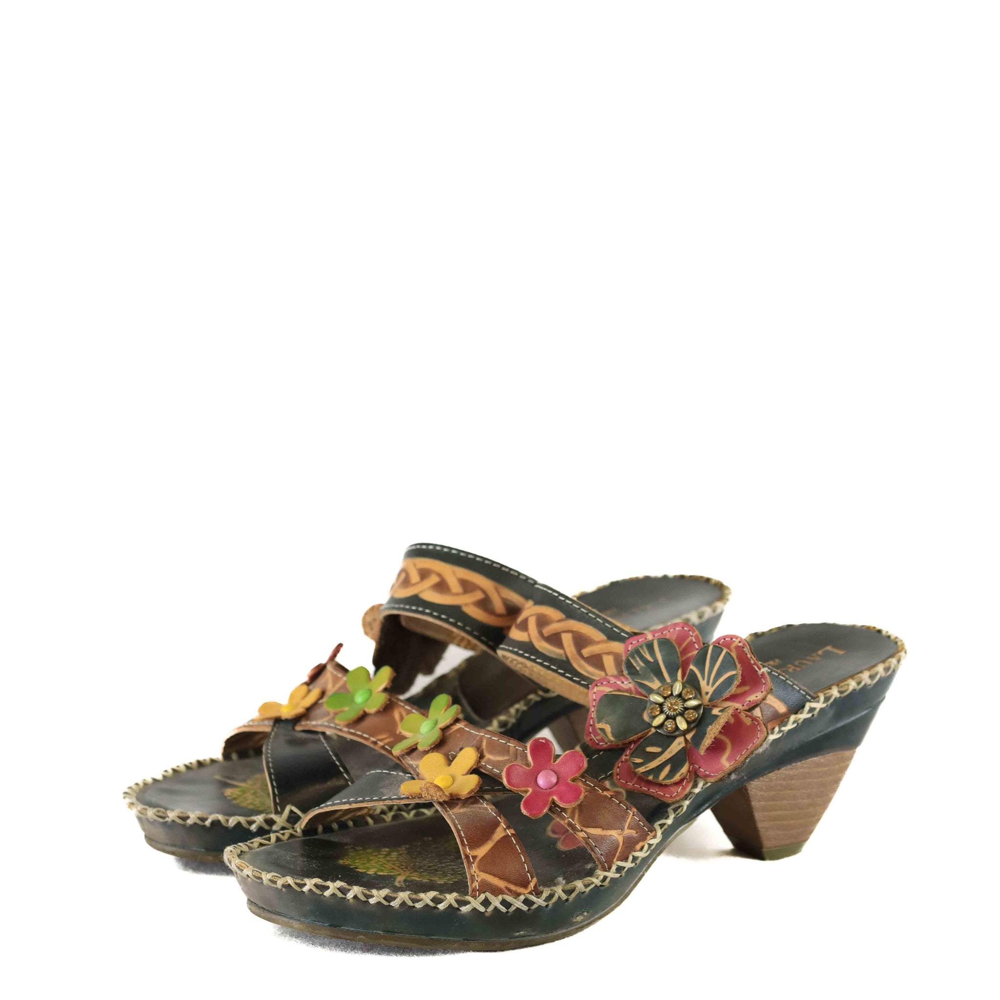 Laura Vita Black Floral Sandals 38