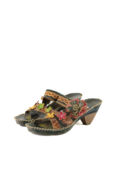 Laura Vita Black Floral Sandals 38