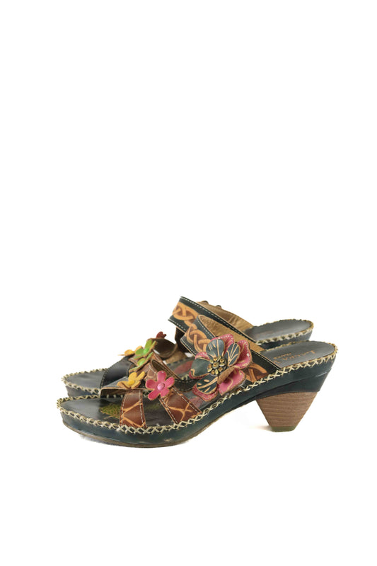 Laura Vita Black Floral Sandals 38