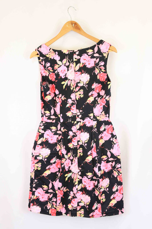 Oasis Black and Pink Floral Mini Dress 12