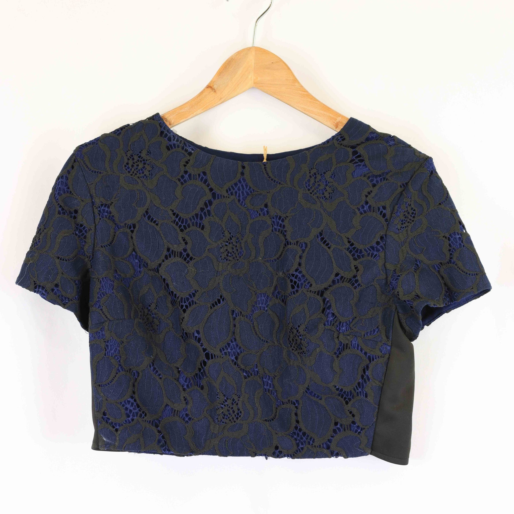 Lipsy Lodnon Navy Lace Cropped T-Shirt 12