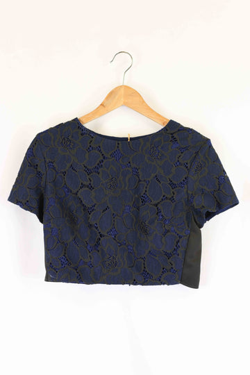 Lipsy Lodnon Navy Lace Cropped T-Shirt 12