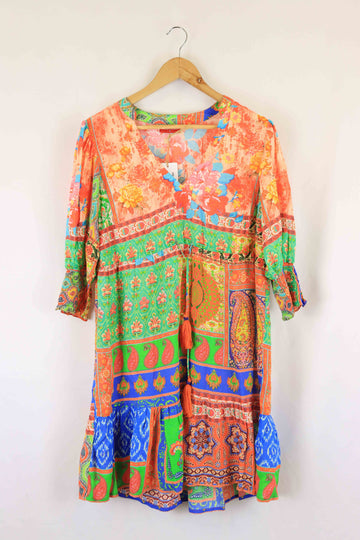 Rubyyaya Green And Orange Dress S