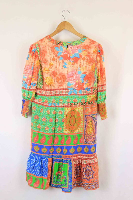 Rubyyaya Green And Orange Dress S