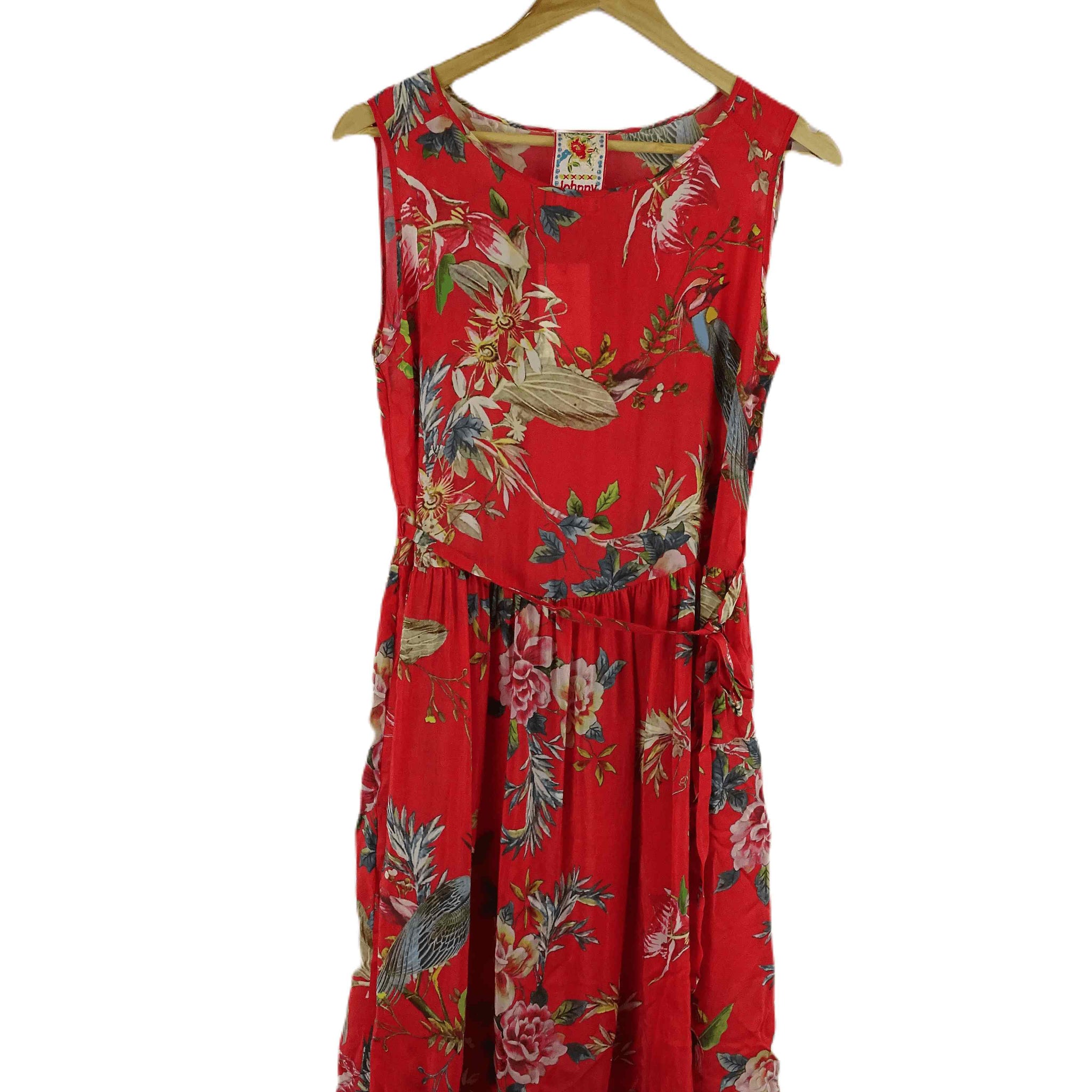 Johnny Was Red Floral Dress S