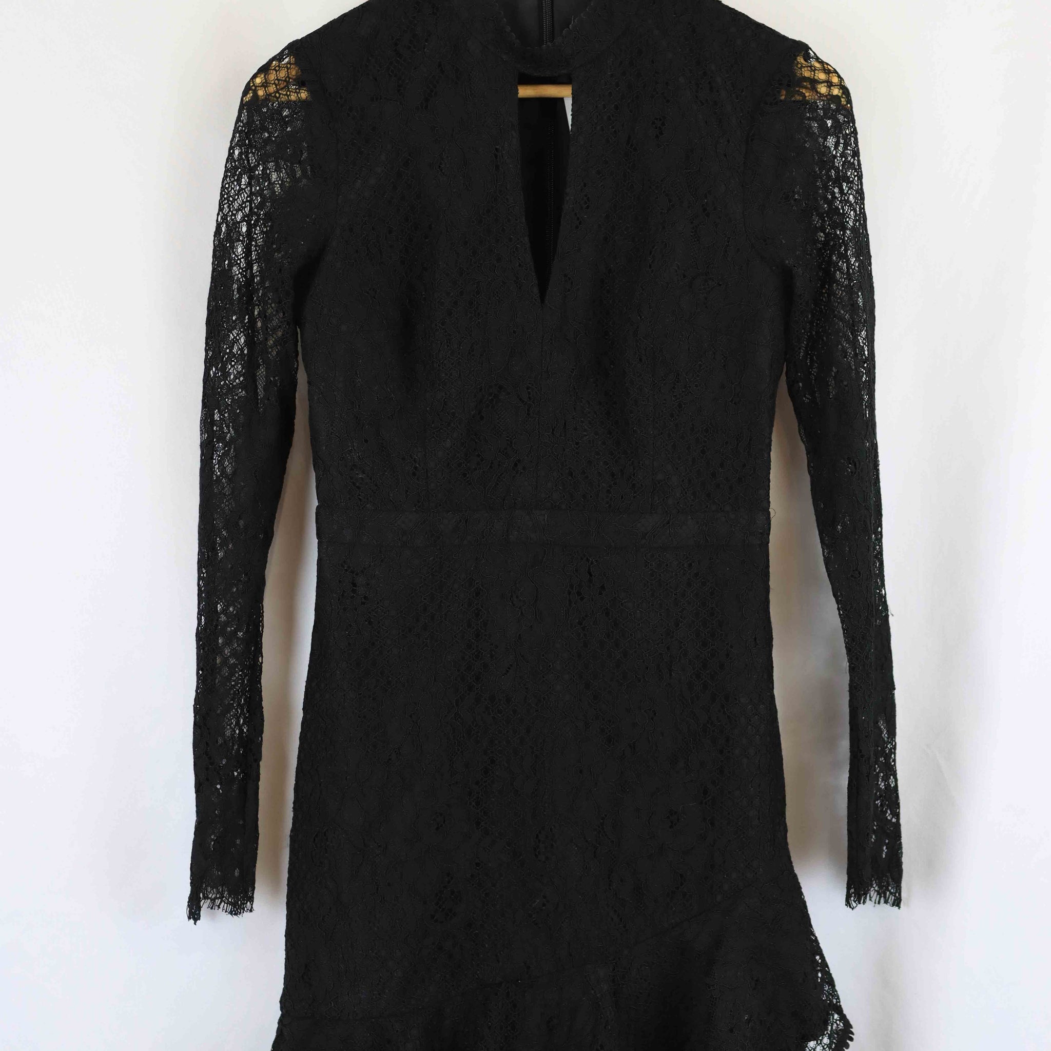 Forever New Black Lace Long Sleeve Midi Dress 8