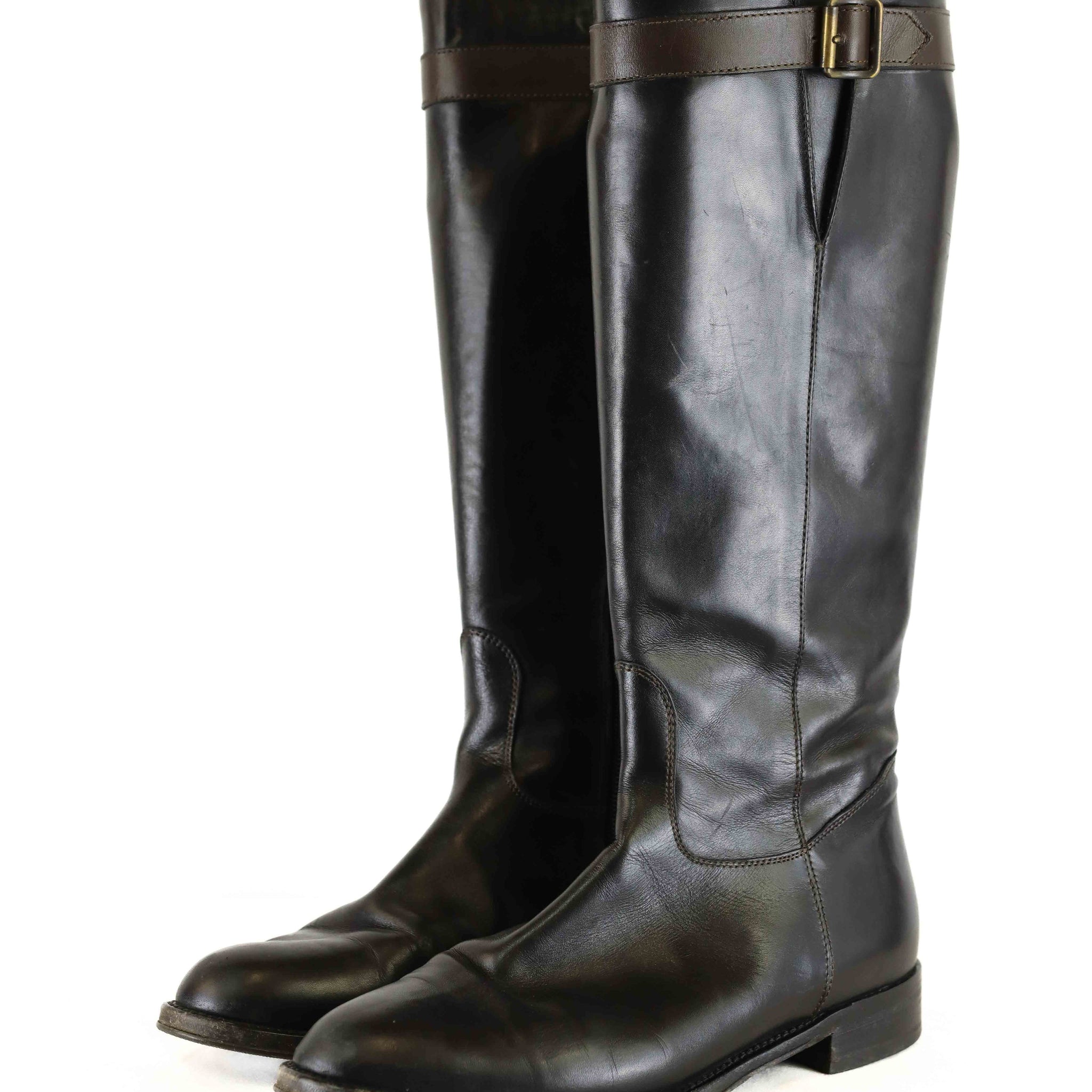 Porta Rossa Black Knee High Boot with Buckle AU/US 5 (EU 36)