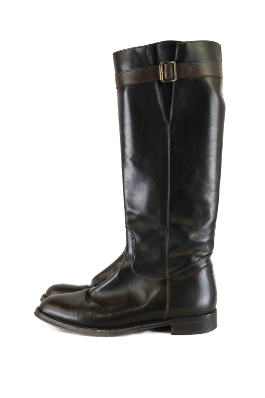 Porta Rossa Black Knee High Boot with Buckle AU/US 5 (EU 36)