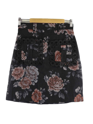 Keepsake Navy Floral Print Mini Skirt S