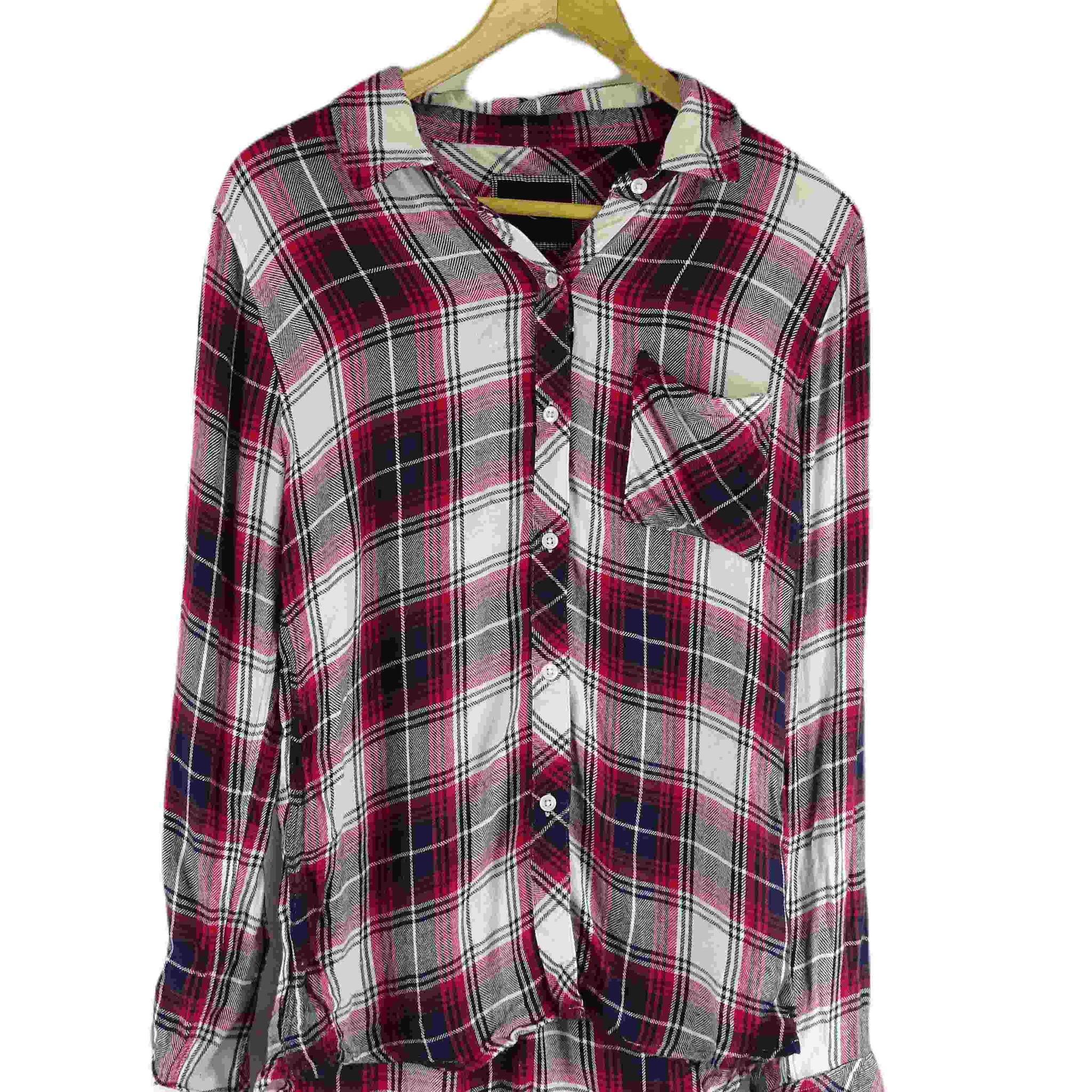 Rails Red Check Button Down Top XS