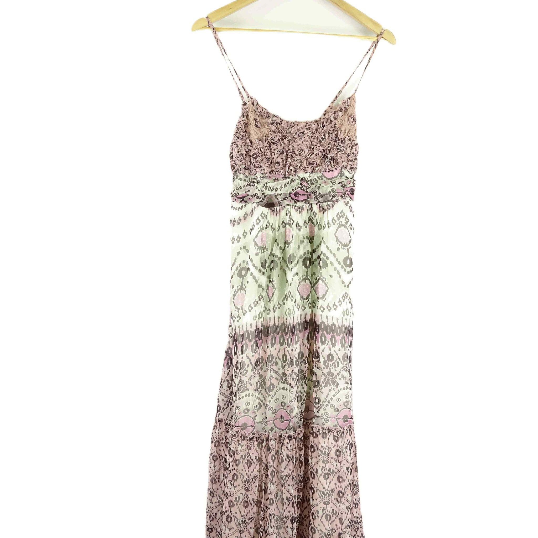 Celeste M Pink and Green Print Maxi Dress S