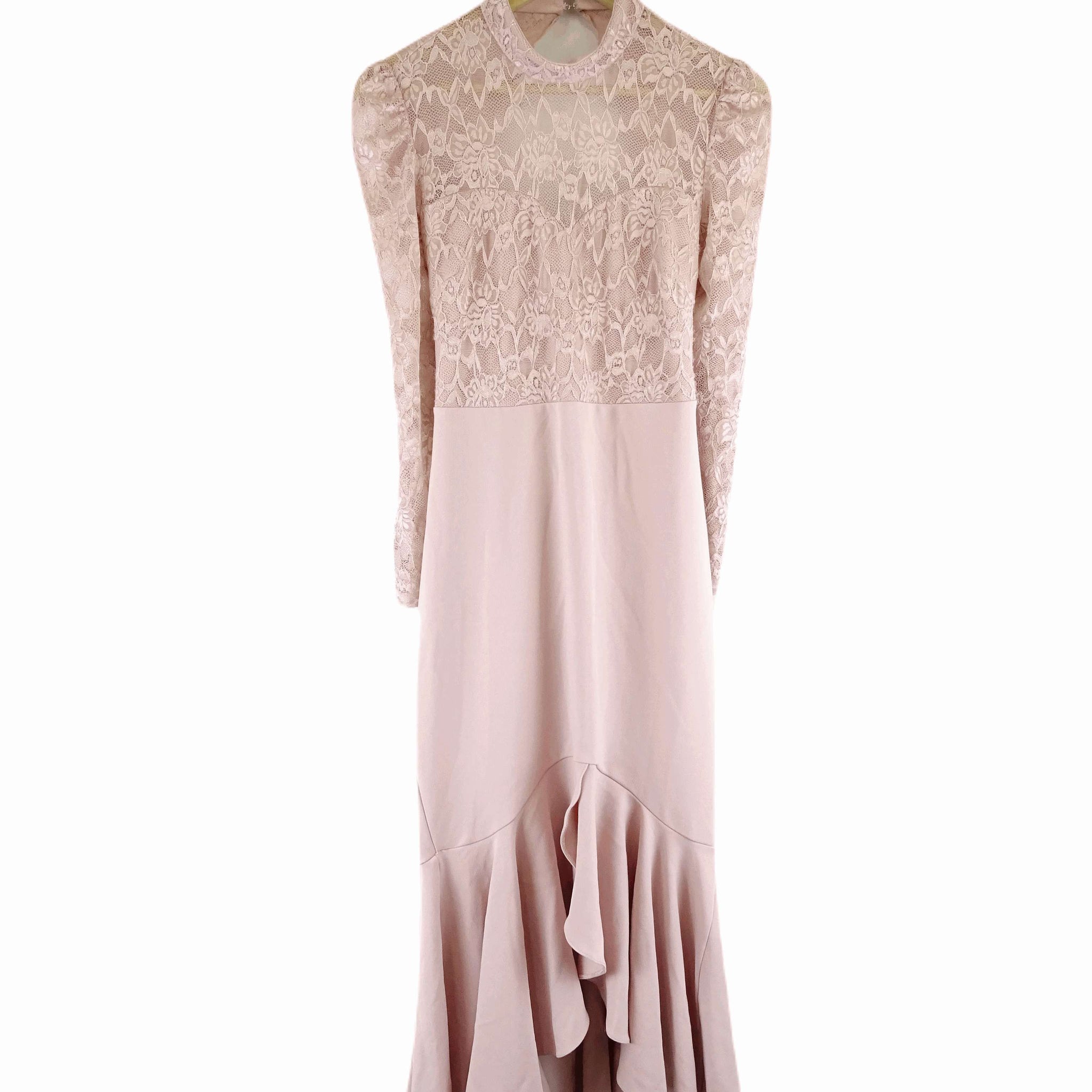 City Goddess Pink Lace and Ruffle Maxi Dress 12