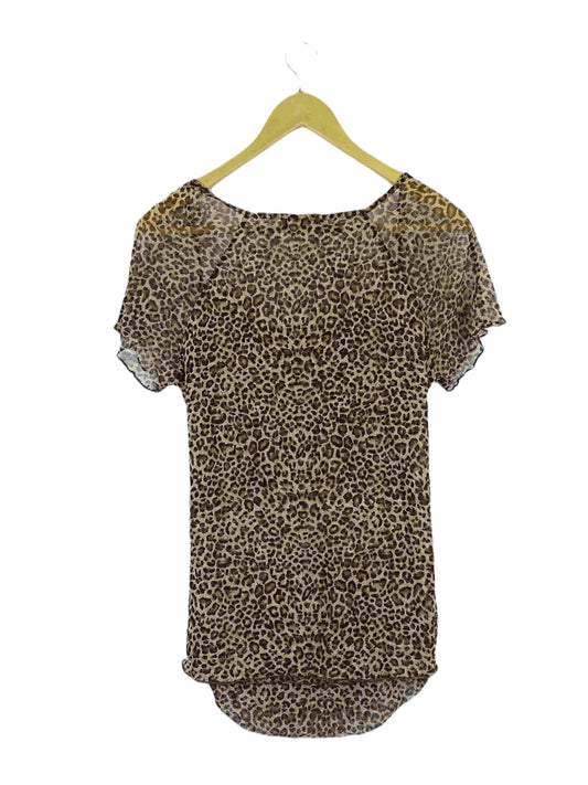 F Line by Feathers Leopard Print Mesh Top L