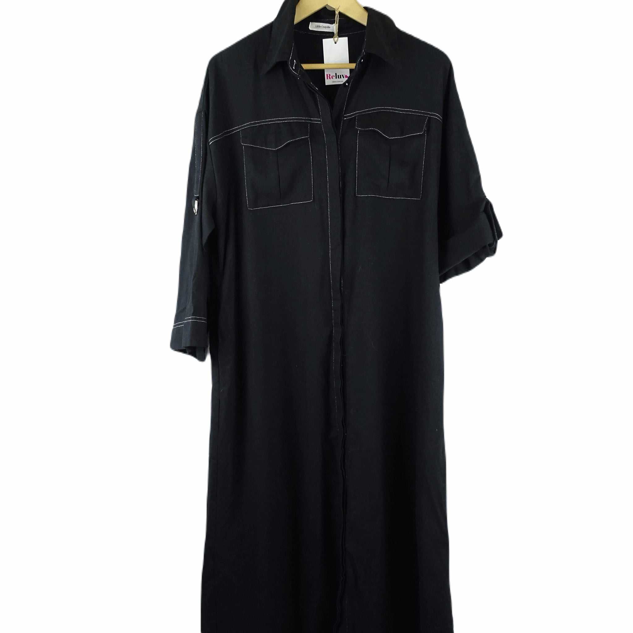 Little Coquille Black Button Down Maxi Dress 14