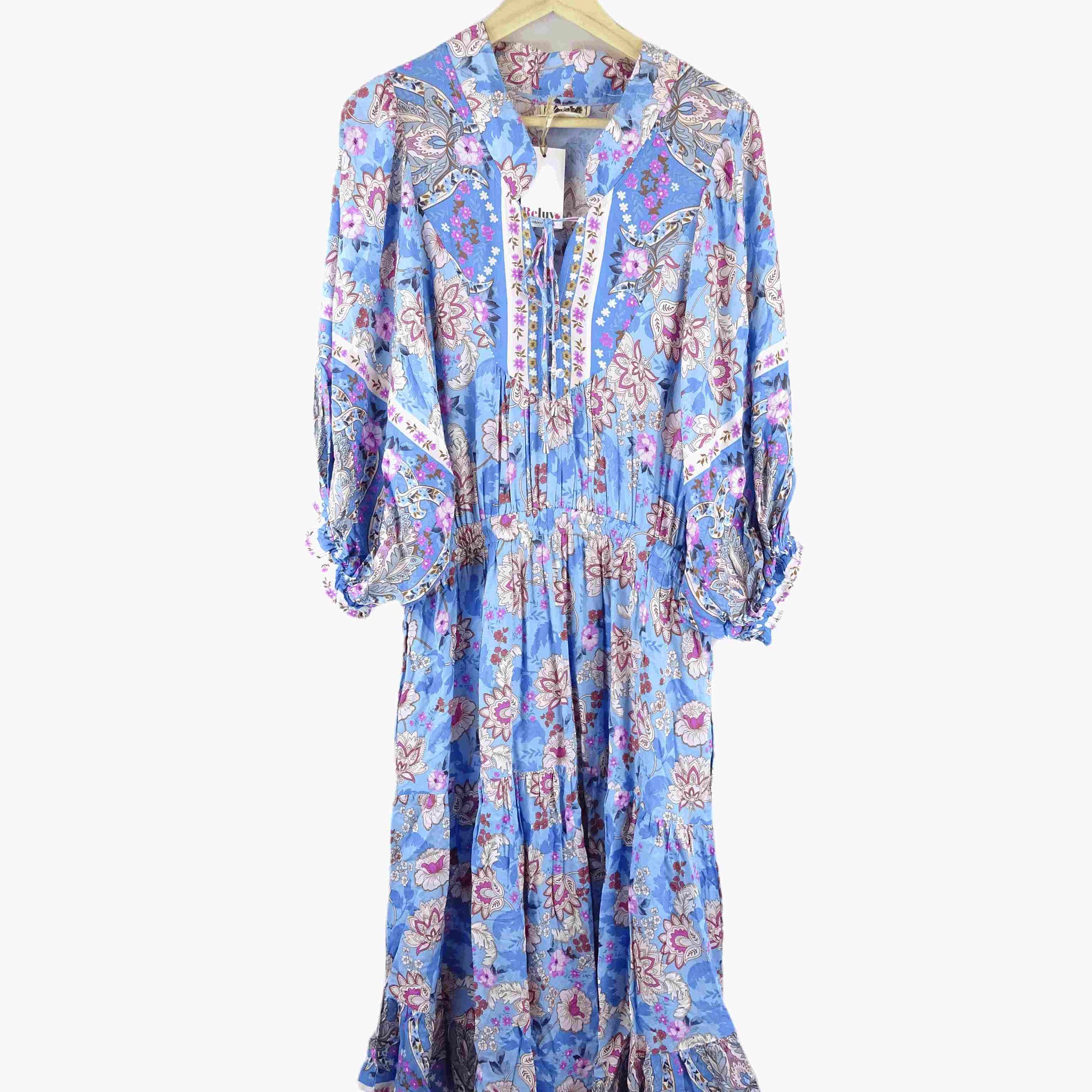 Jaase Blue and Pink Floral Maxi Dress L