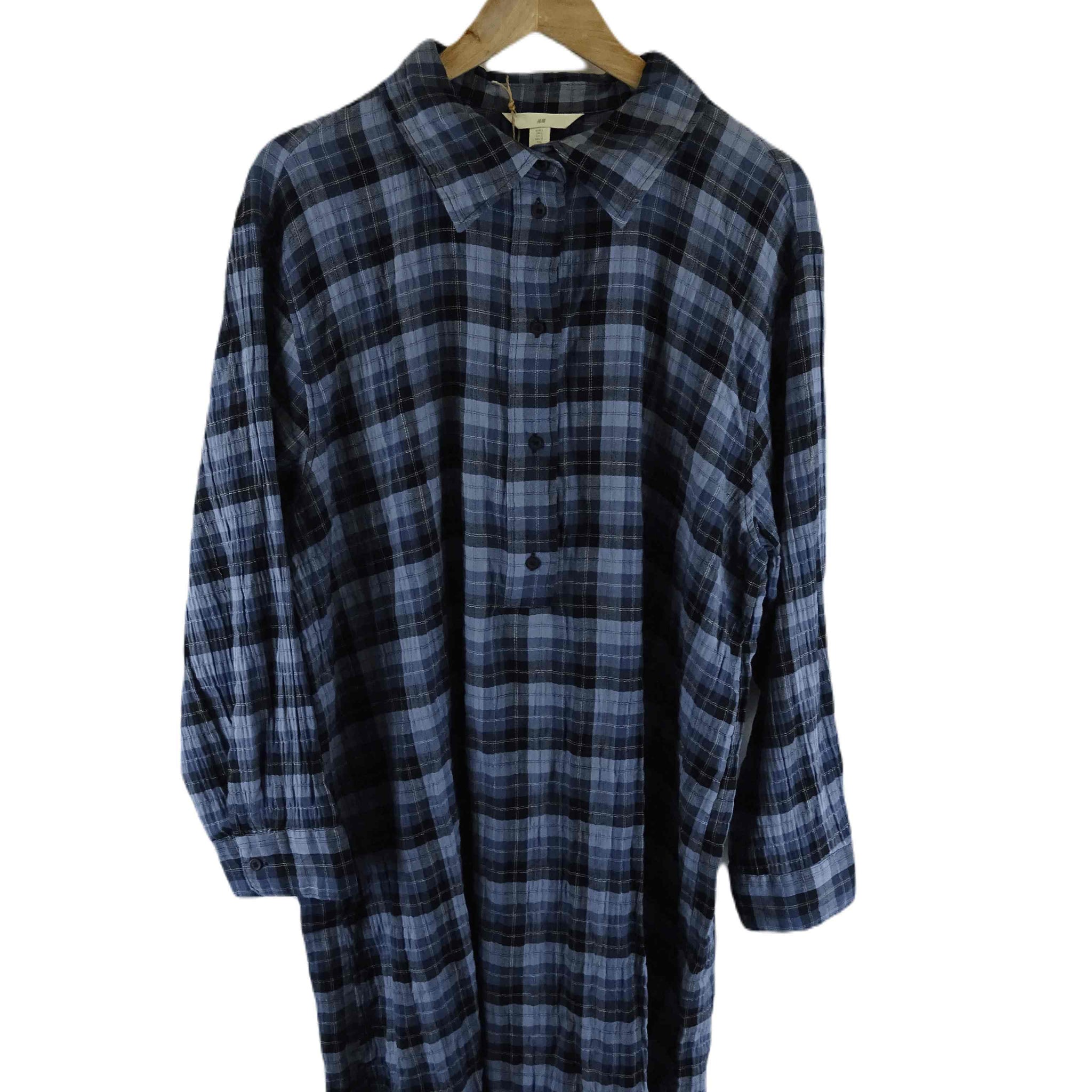 H&M Blue Plaid Longsleeve Dress L