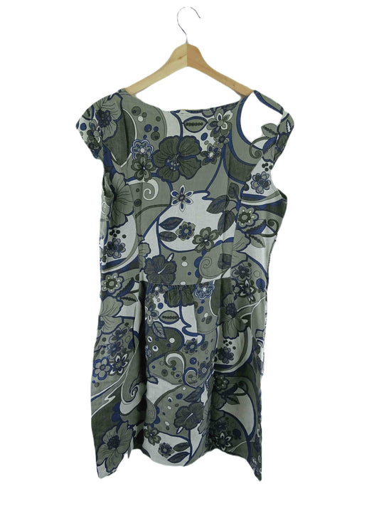 ES Italy Grey Floral Linen Dress M