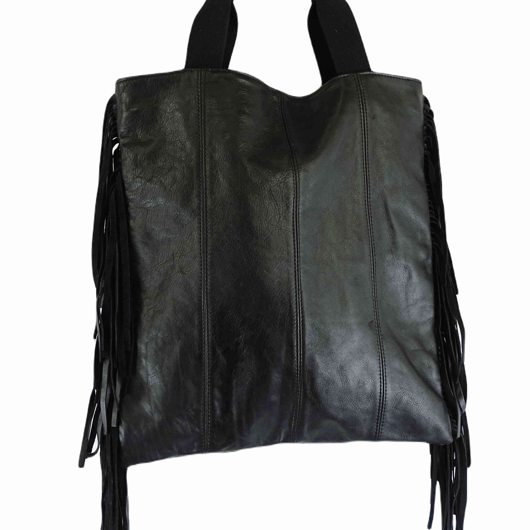 Imperial Italy Black Tassle Fringe Leather Bag