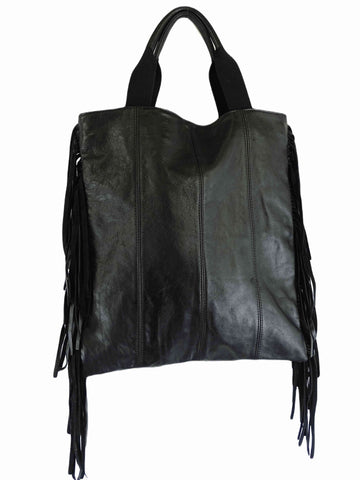 Imperial Italy Black Tassle Fringe Leather Bag