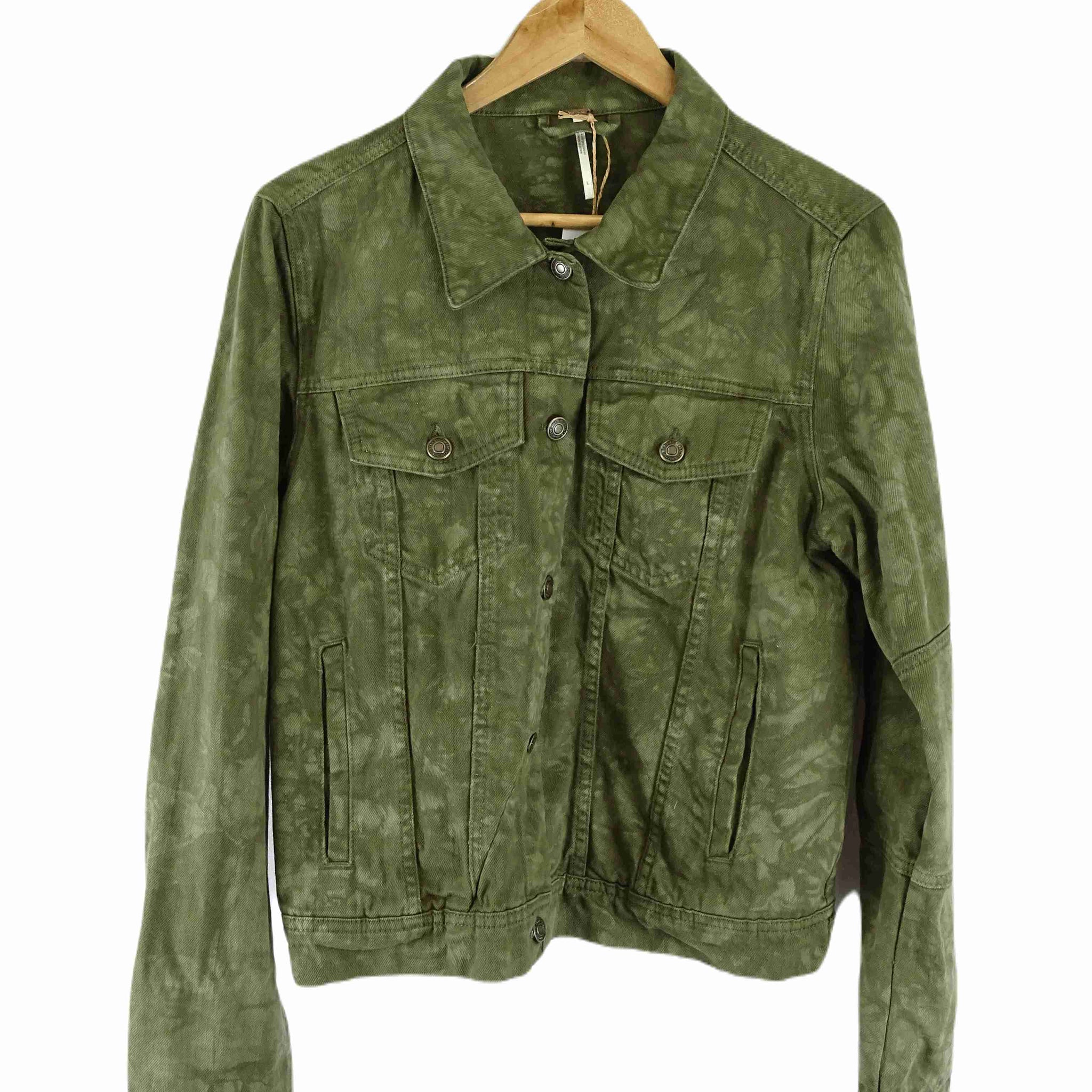 Free People Green Denim Jacket L