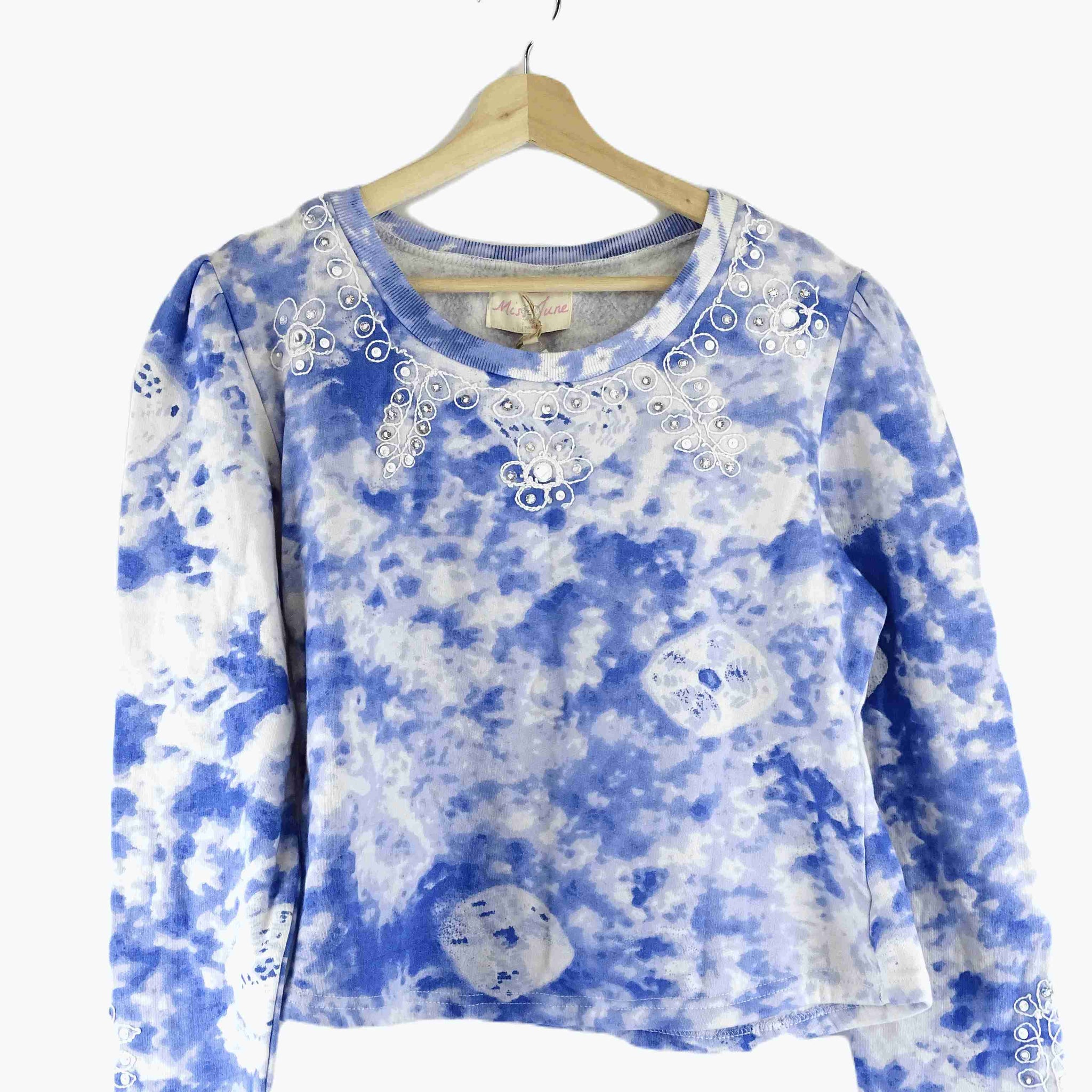 Miss June Blue Tie Dye Embroided Jumper L