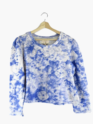 Miss June Blue Tie Dye Embroided Jumper L