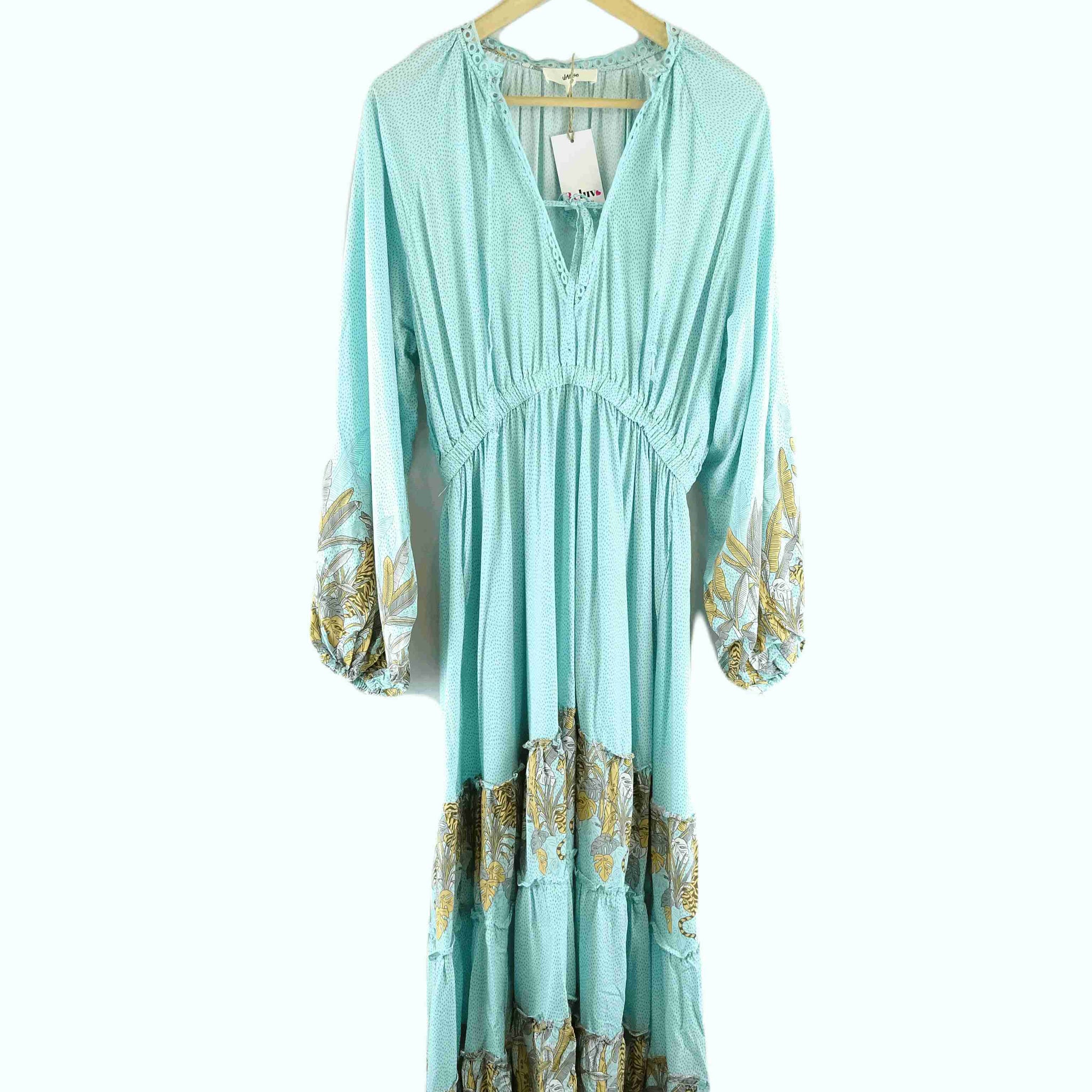 Jaase Aqua Printed Maxi Dress L