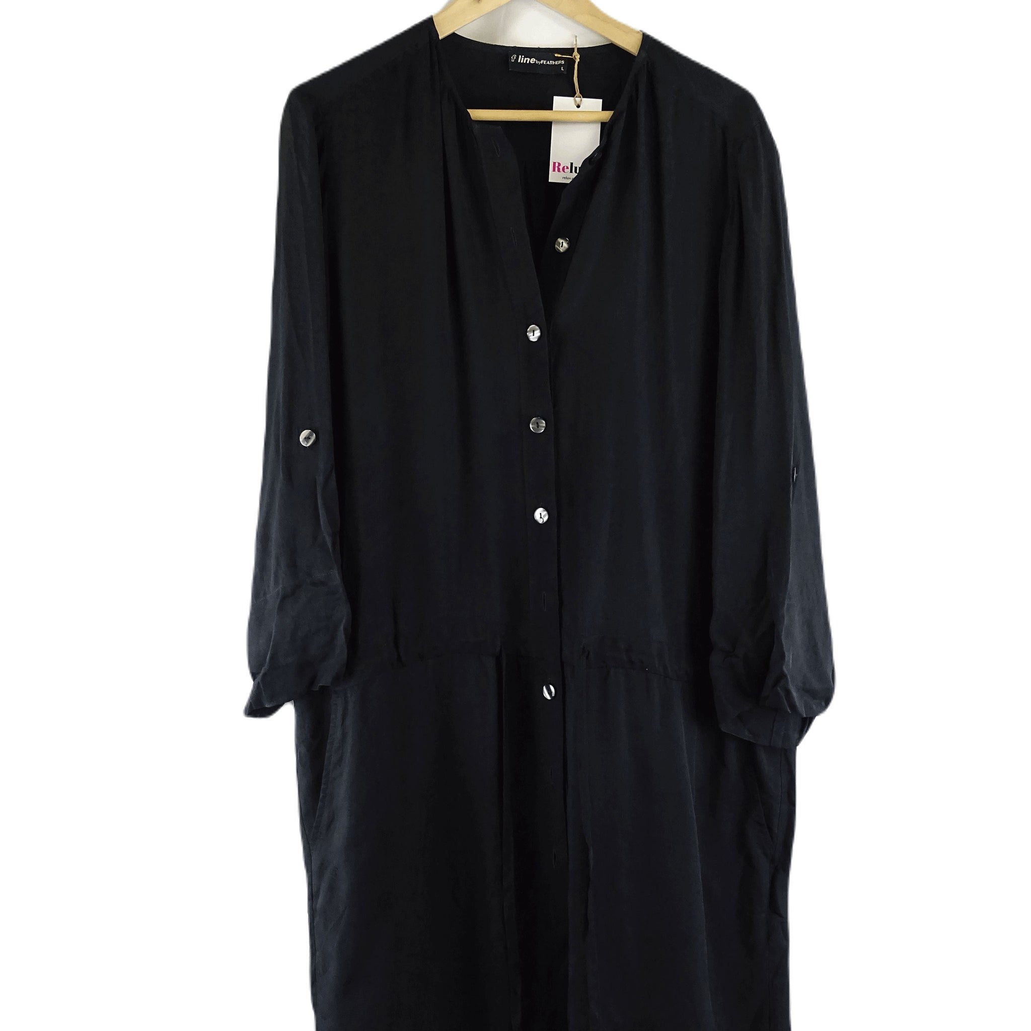 F Line By Feathers Black Button Down Midi Dress L