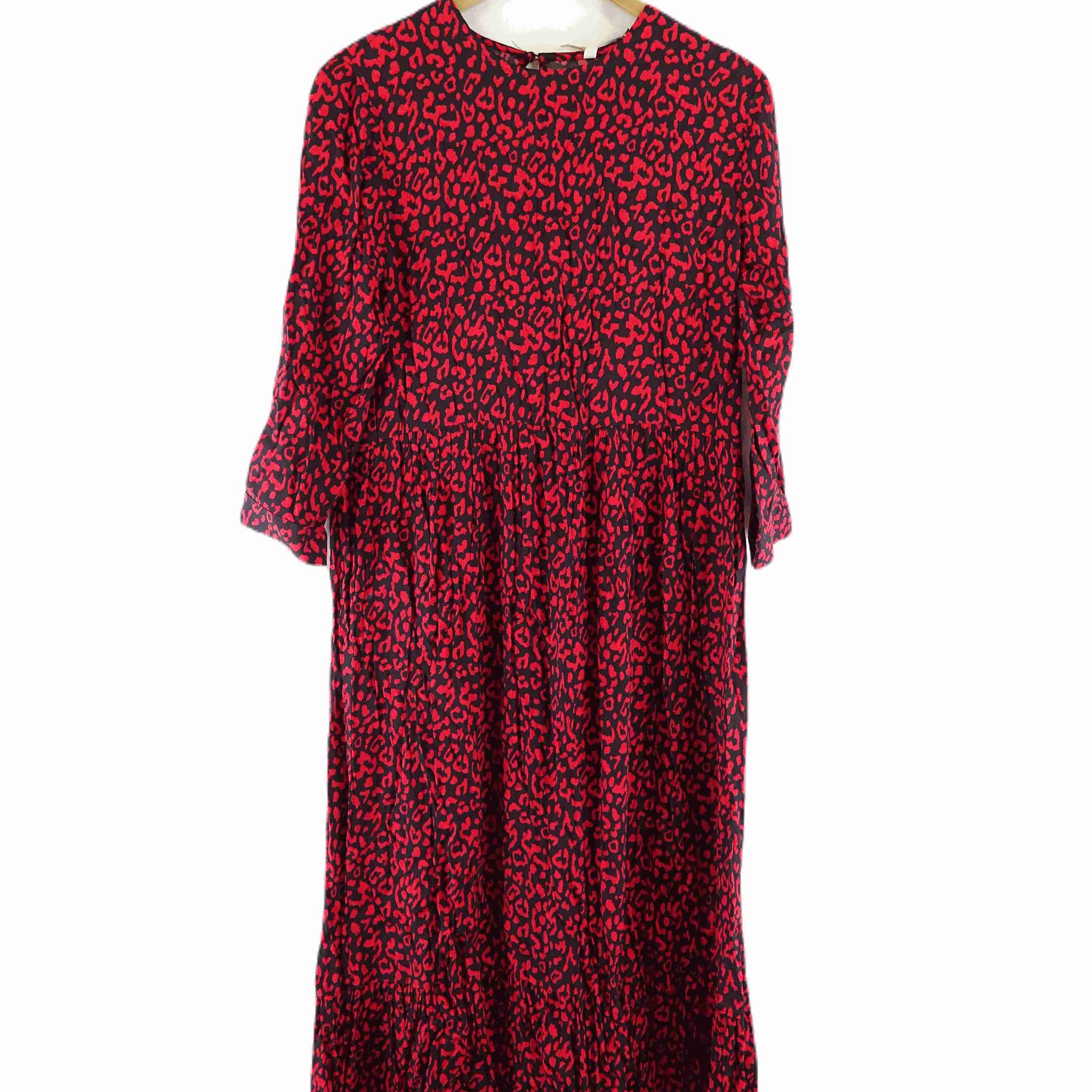 Zara Black and Red Leopard Print Maxi Dress M