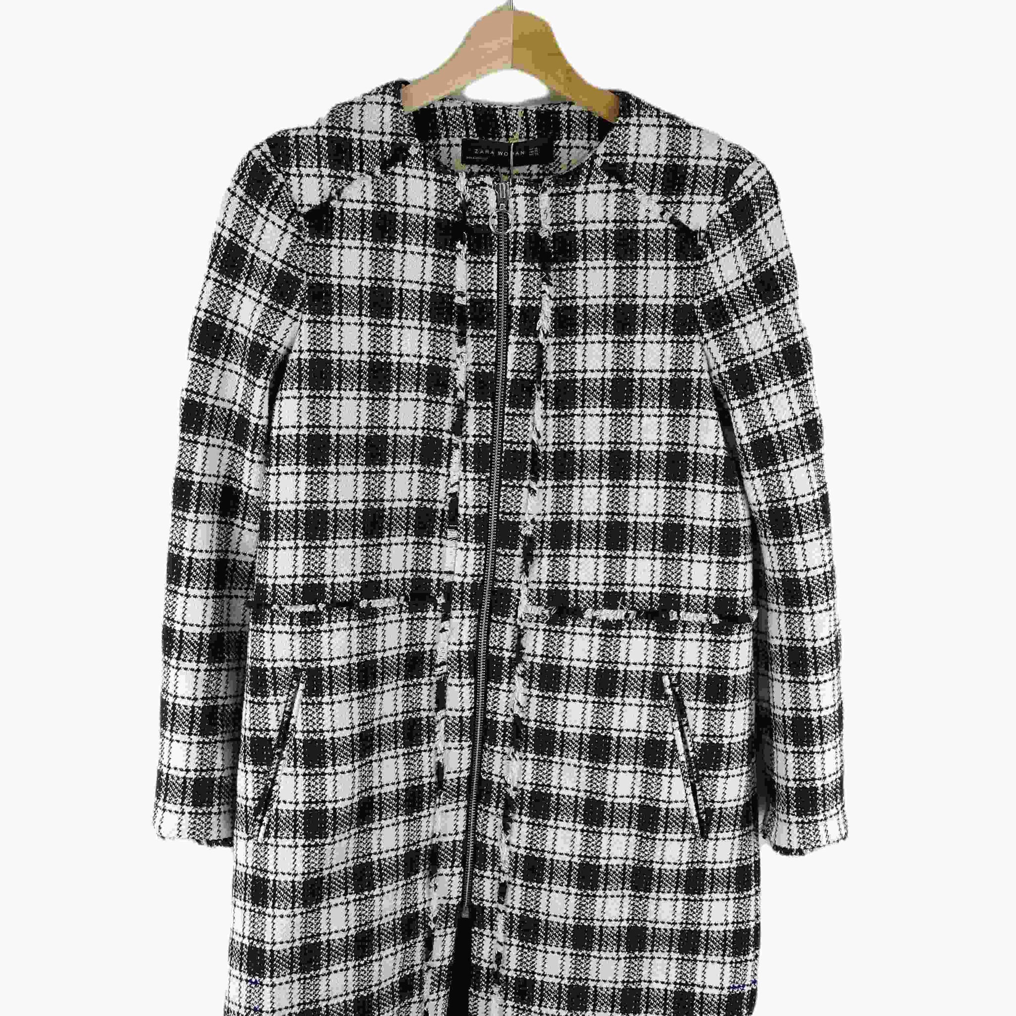 Zara Black and White Gingham Coat XS