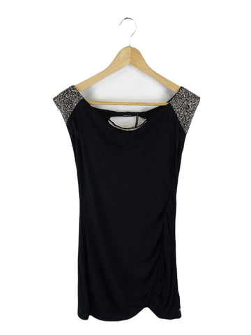 Guess Black Top with Beads and Rouching XS