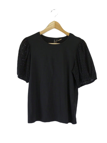 Forever New Black T-Shirt with Puff Sleeve XS