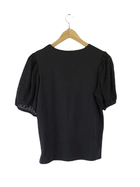 Forever New Black T-Shirt with Puff Sleeve XS