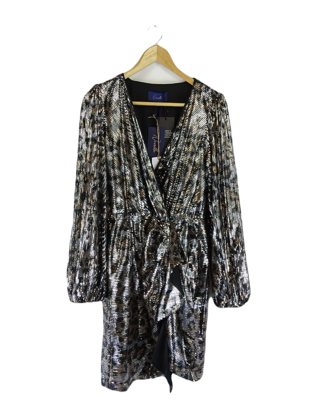 Novella Metallic Print Brown Dress S