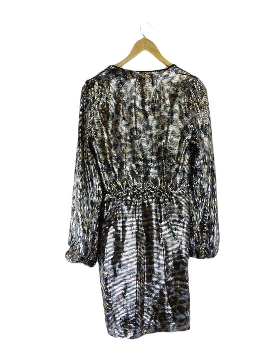 Novella Metallic Print Brown Dress S