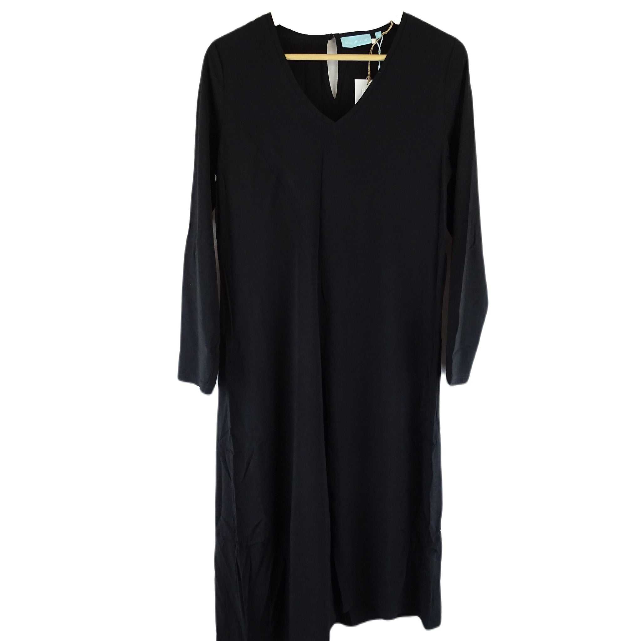 Blue Illusion Black Long Sleeve Midi Dress S