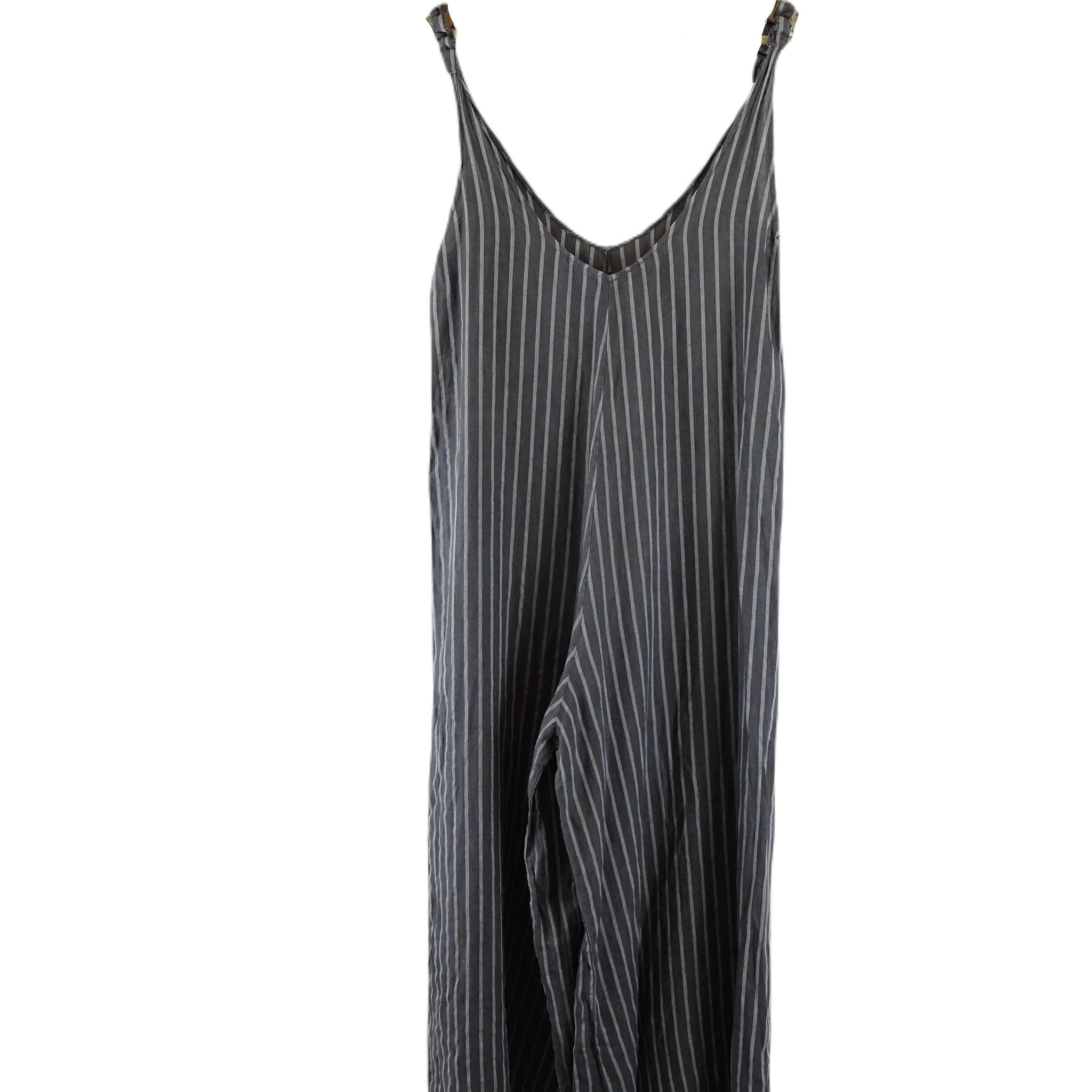 Puro Lino Grey Striped Jumpsuit