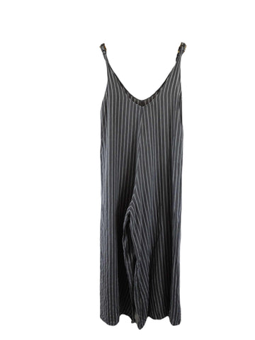 Puro Lino Grey Striped Jumpsuit