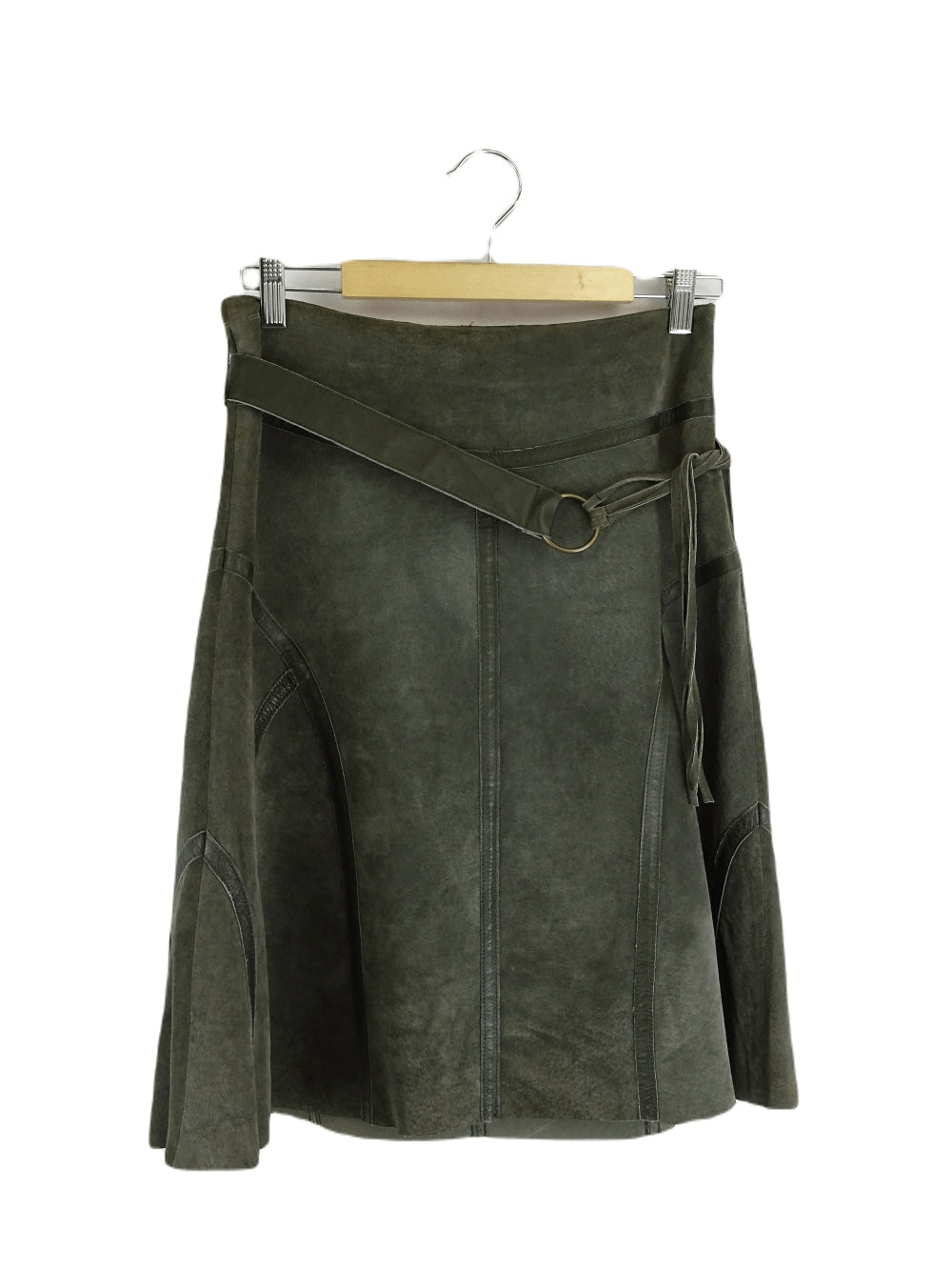 Promod Olive Green Suede Midi Skirt 8